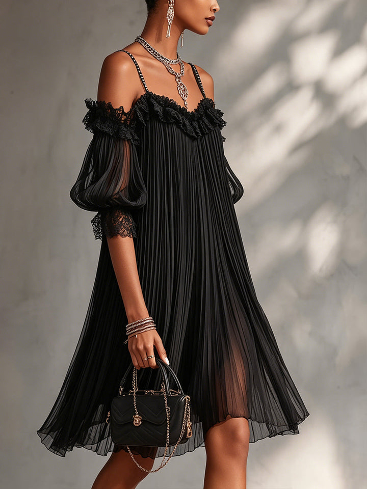 Livia Black Chiffon Mini Dress detail 1