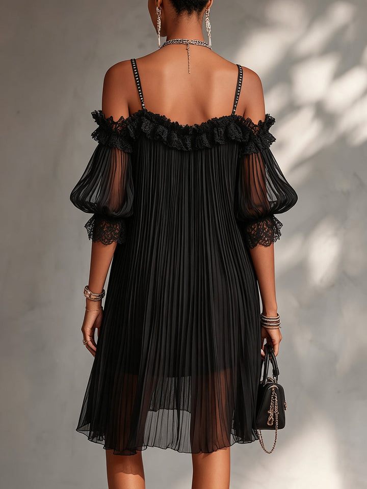 Livia Black Chiffon Mini Dress detail 2