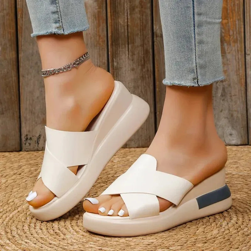 Cleo | Cross-Strap Platform Wedge Mules