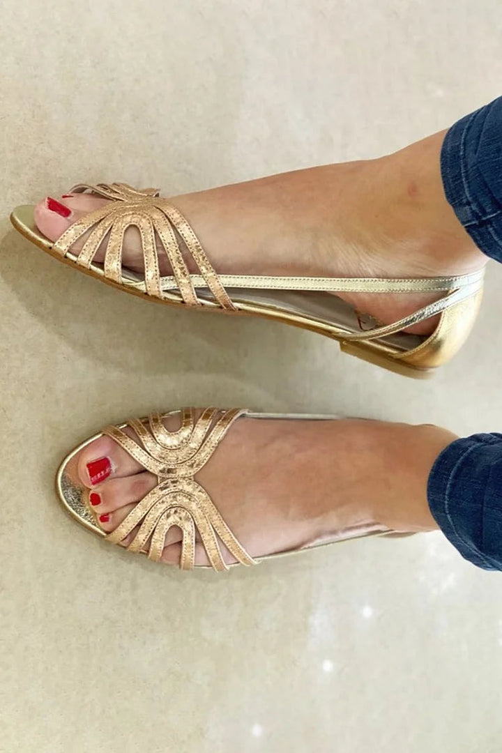 Metallic Cut-Out Peep Toe Sandals