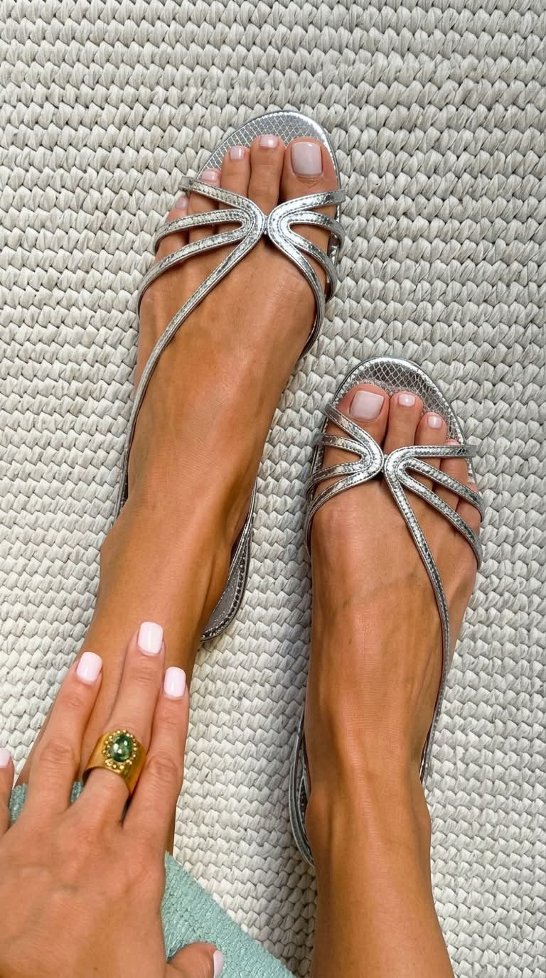 Metallic snake effect sandals with straps