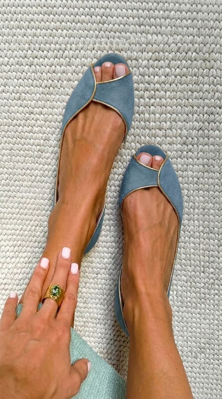 Beige and Gold Suede Peep Toe D'Orsay Flats