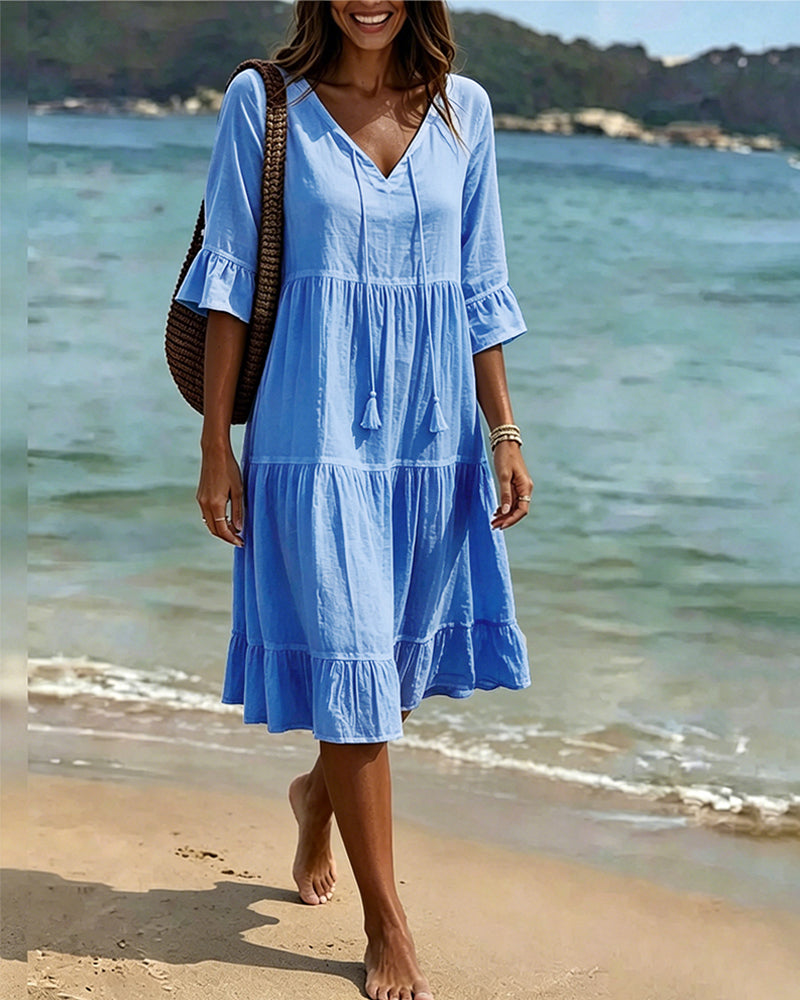 Cecilia | Tie-Waist Flared Sleeve A-Line Dress