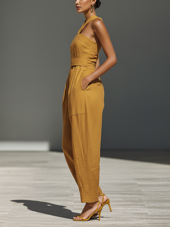 Gabrielle - Mustard Yellow Linen Jumpsuit