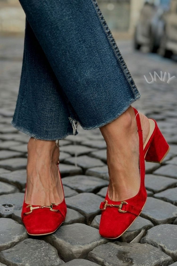 Olive Suede Slingback Block Heels