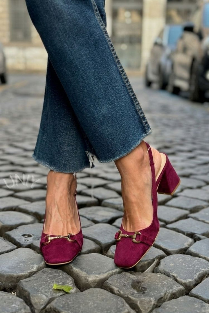 Olive Suede Slingback Block Heels