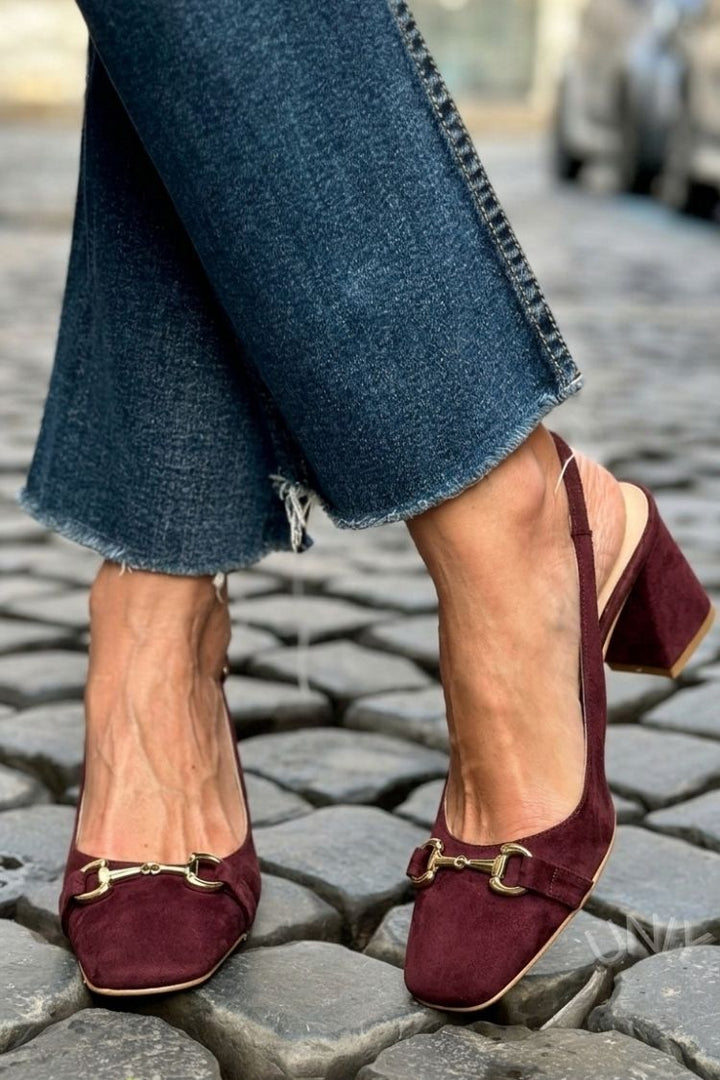 Olive Suede Slingback Block Heels