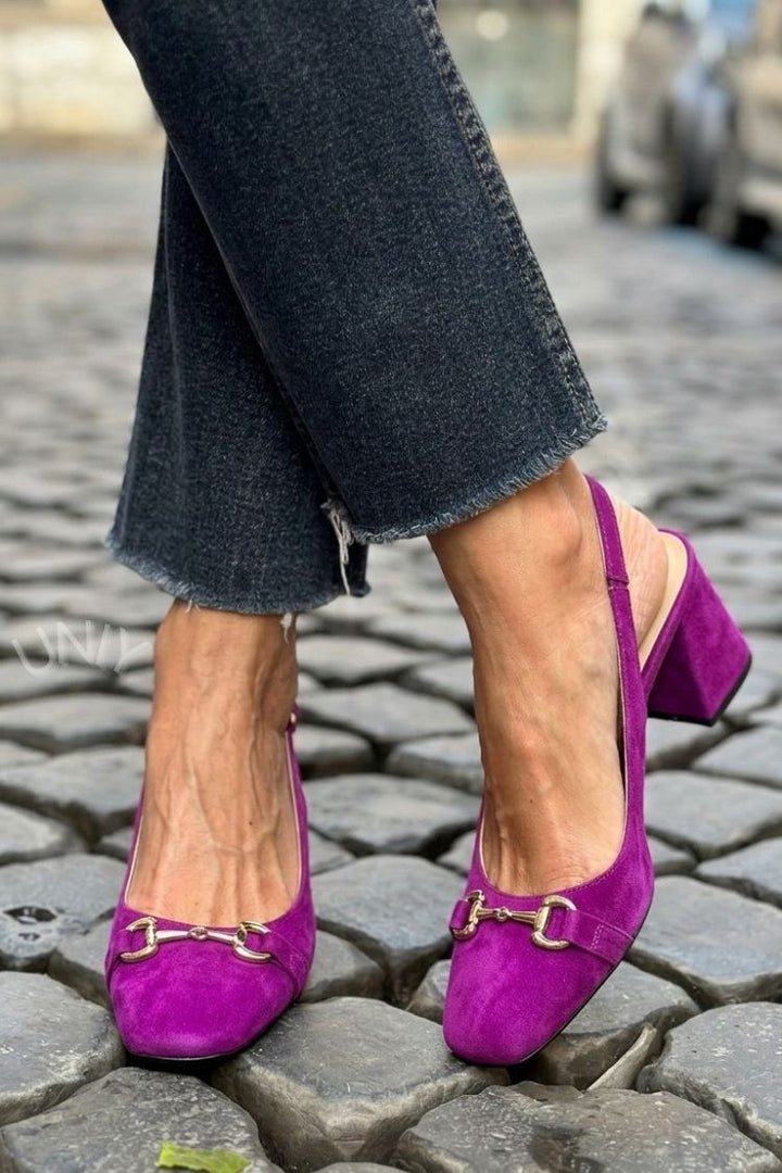 Olive Suede Slingback Block Heels