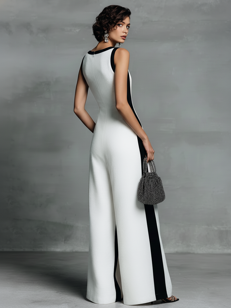 Victory - Women's Cotton Linen Jumpsuit in Black and White
