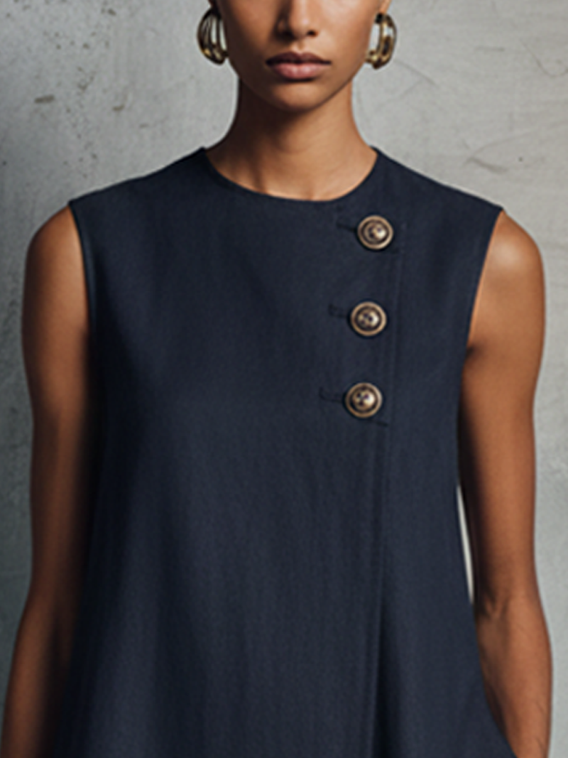 Aubrey Asymmetric Button Mini Dress detail 1