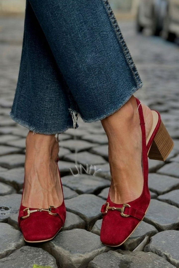 Olive Suede Slingback Block Heels