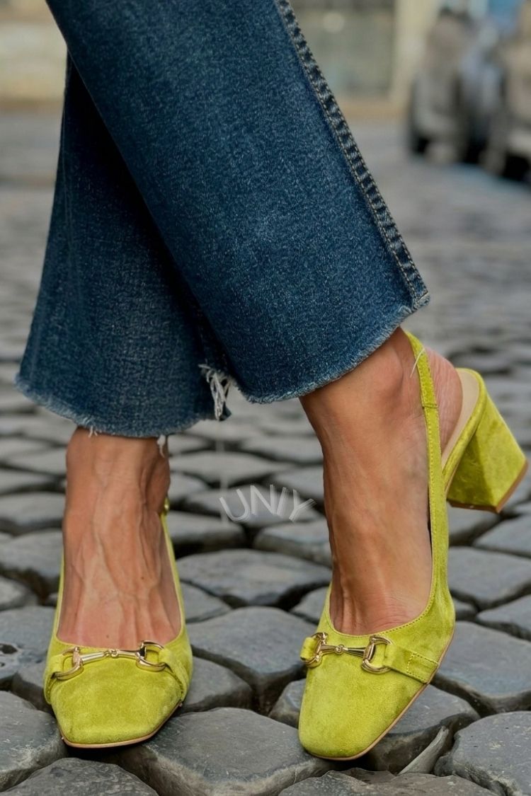 Olive Suede Slingback Block Heels
