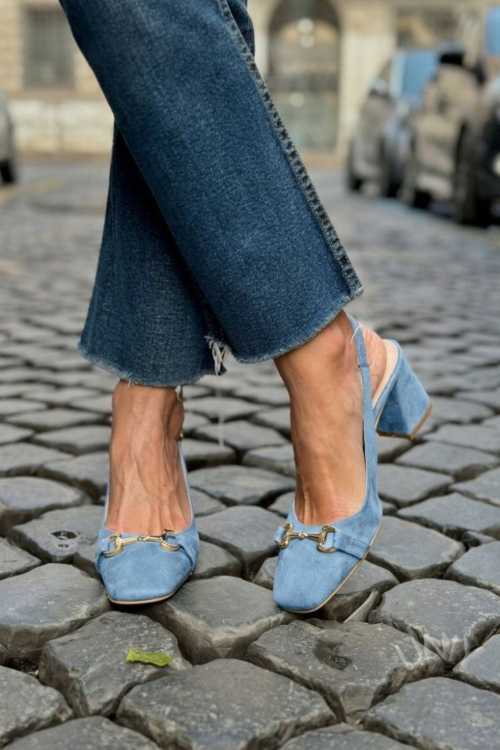 Olive Suede Slingback Block Heels
