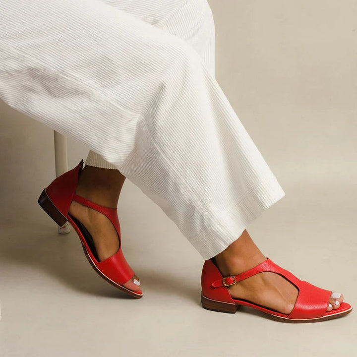 Cut-out peep toe casual pointed sandals with T-strap