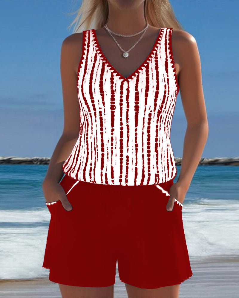 Mia | Casual Printed Two-Piece Swimsuit with V-Neck and Pockets