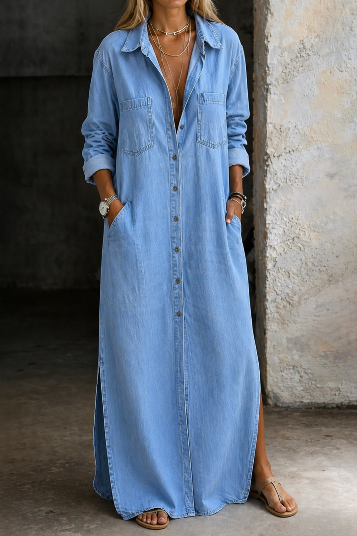 Rosalind Denim Maxi Dress - Blue