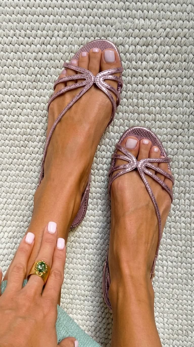 Metallic snake effect sandals with straps