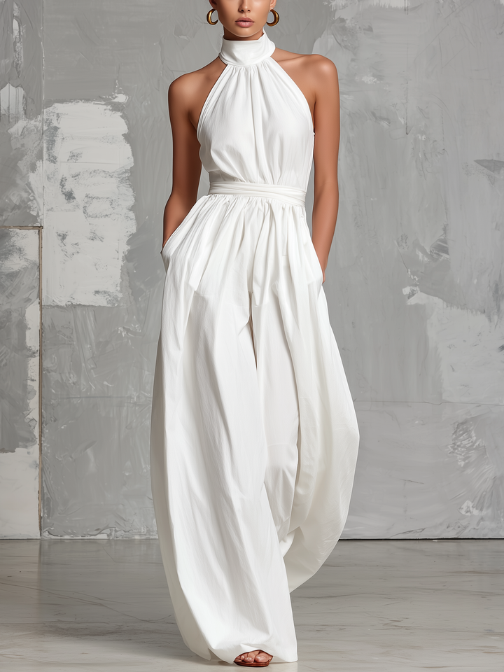 Joséphine - Sleeveless White Crochet Jumpsuit