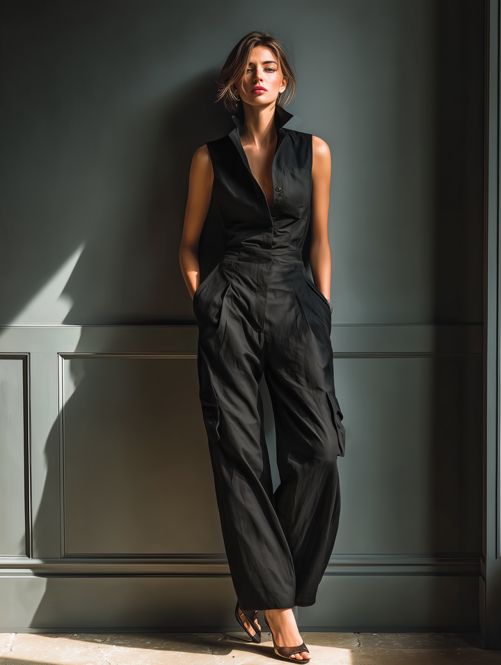Juliette - Sleeveless Jumpsuit in Cotton and Linen Blend