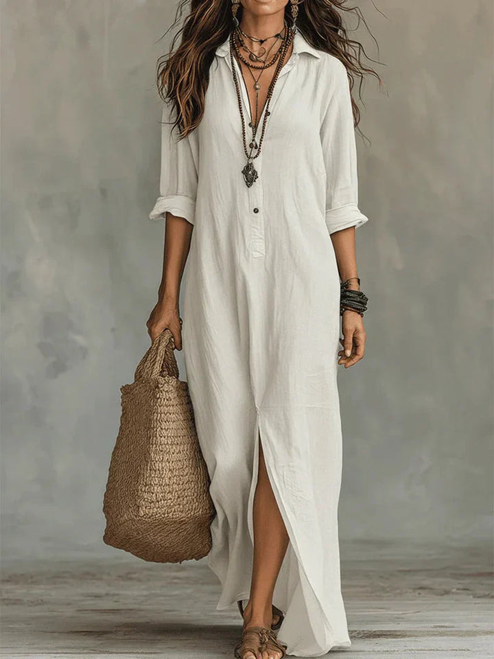 Céline™ | Black Maxi Button-Up Dress