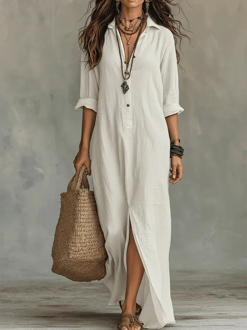 Céline™ | Black Maxi Button-Up Dress