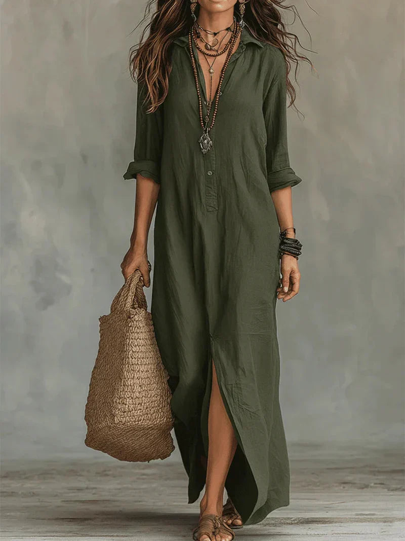 Céline™ | Black Maxi Button-Up Dress