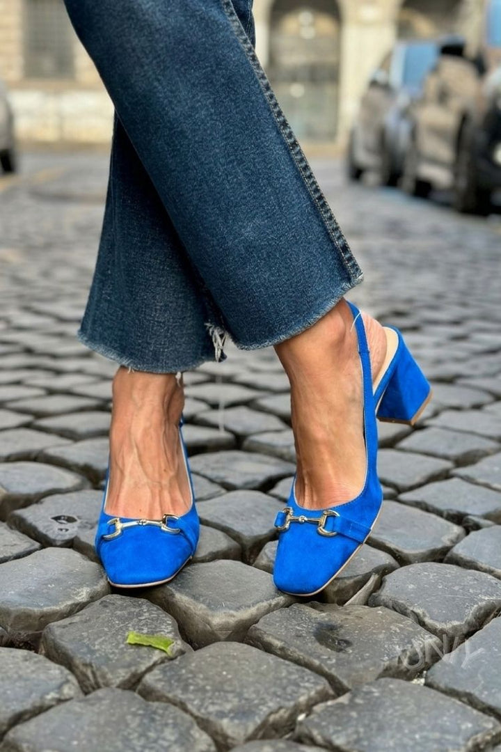 Olive Suede Slingback Block Heels