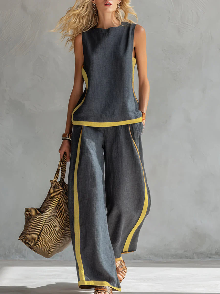 Ursula – Chic-casual gilet and trouser set with two-tone finishes