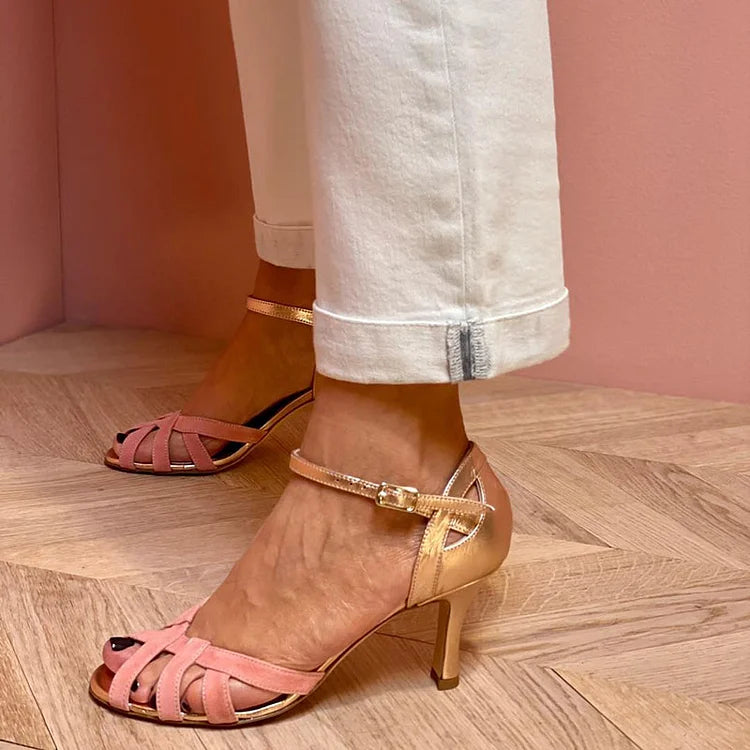 Cut-out peep toe stiletto heels colour block