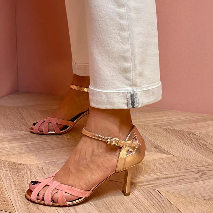 Cut-out peep toe stiletto heels colour block