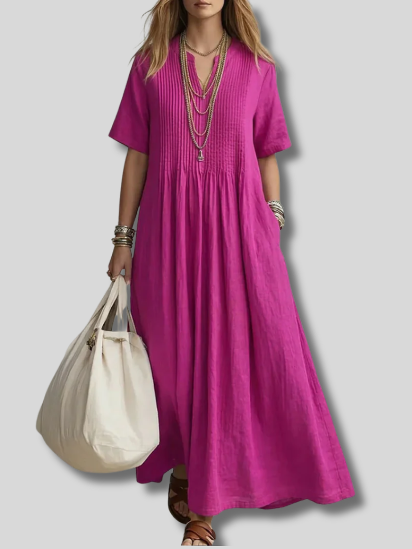 Lavinia | Pintuck linen maxi dress