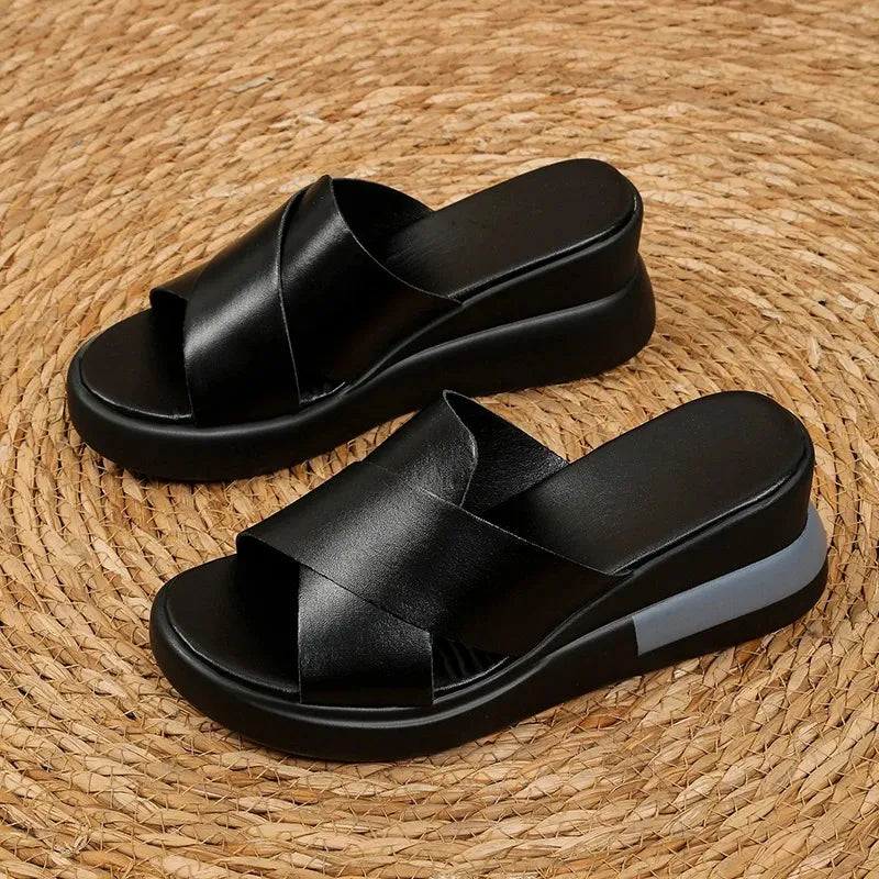 Cleo | Cross-Strap Platform Wedge Mules