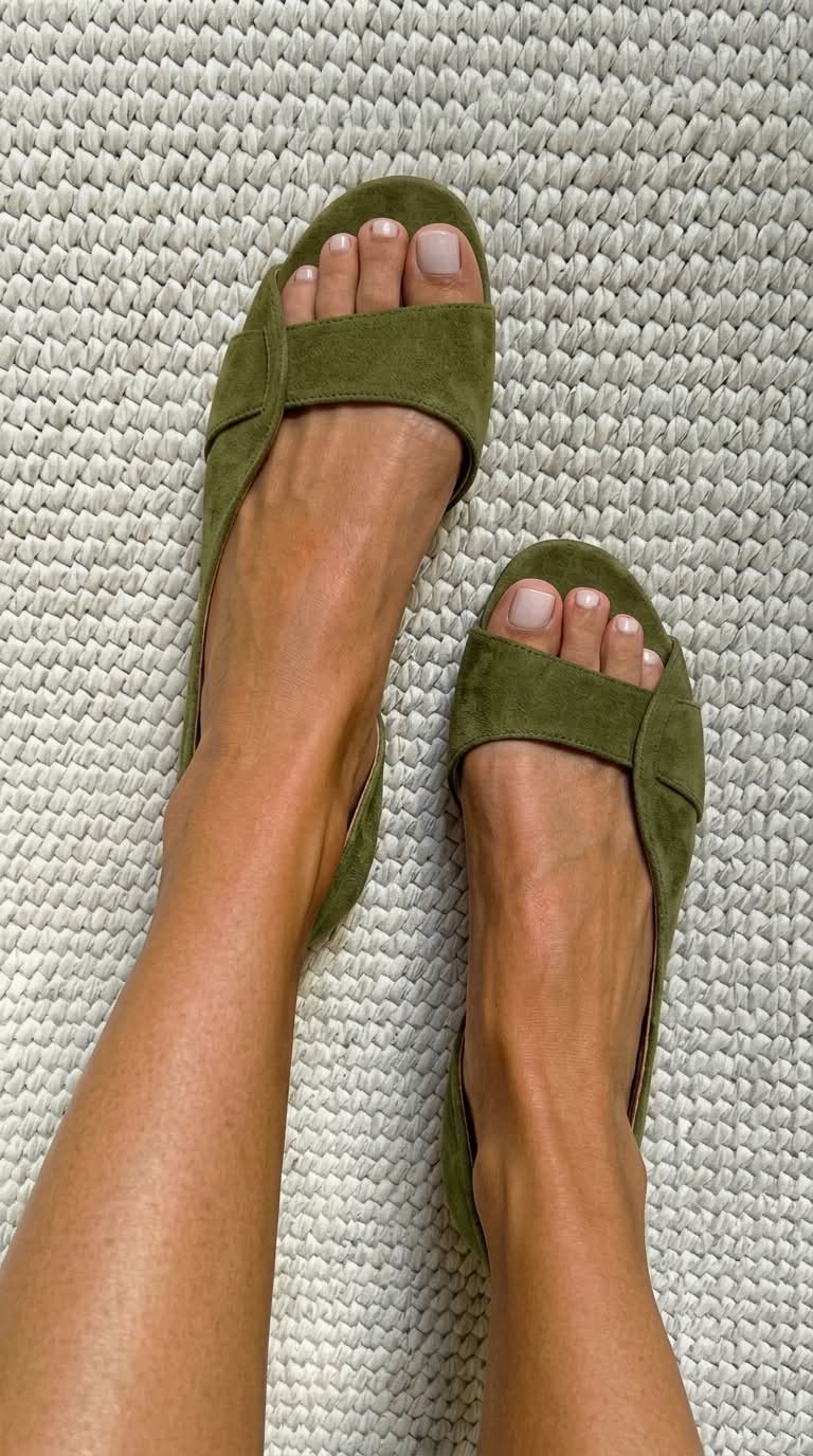 Vera Slingback Flat Sandals - Olive Green
