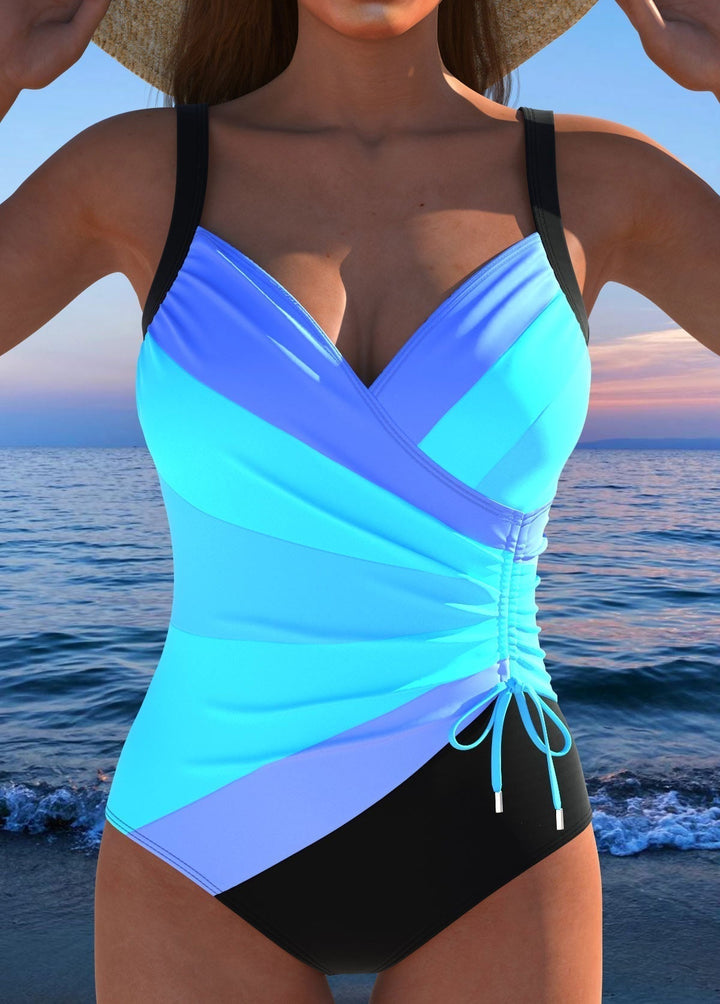 Mercedes™ | Luxury swimsuit with cross neckline and multicoloured print