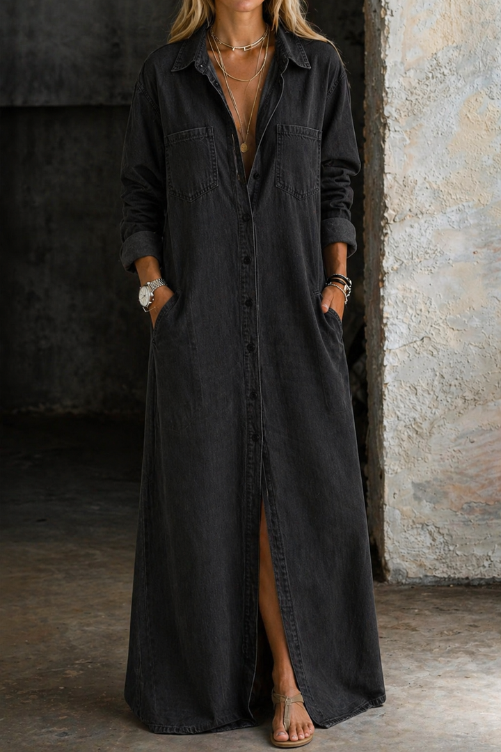 Rosalind Denim Maxi Dress - Black