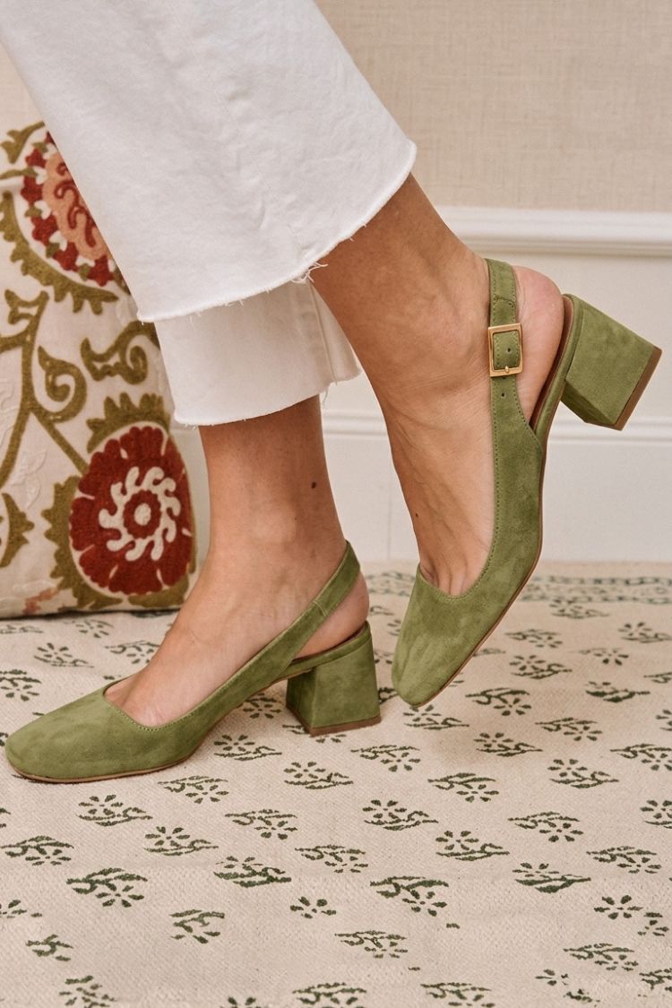 Essential Chunky Slingback Heels in Khaki with Square Toe and Buckle