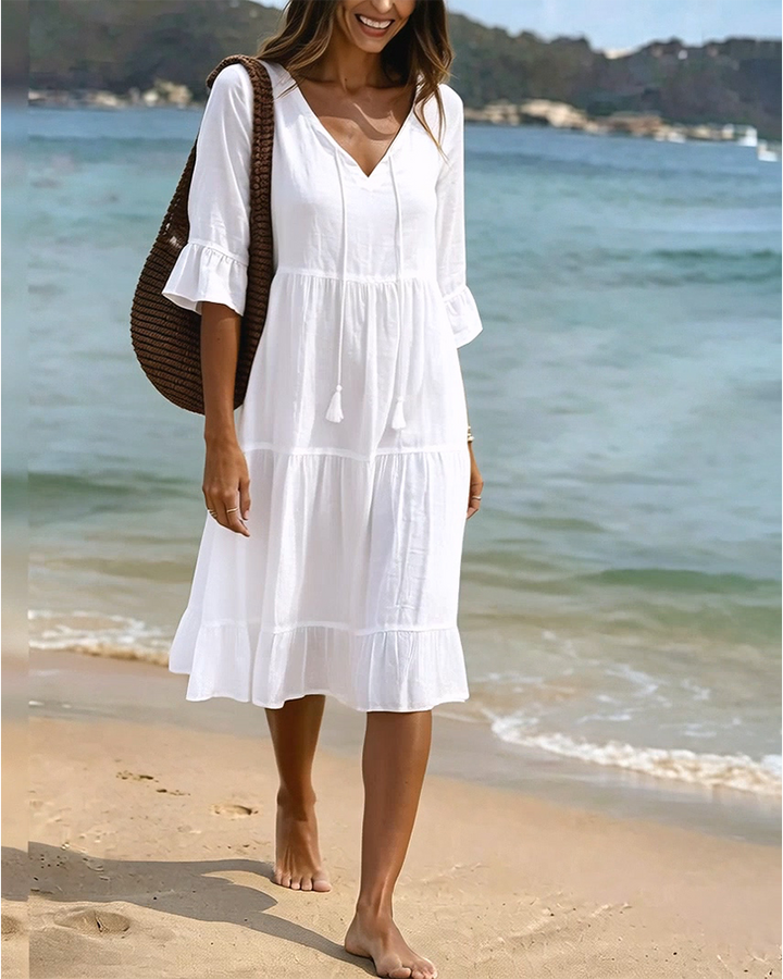 Cecilia | Tie-Waist Flared Sleeve A-Line Dress