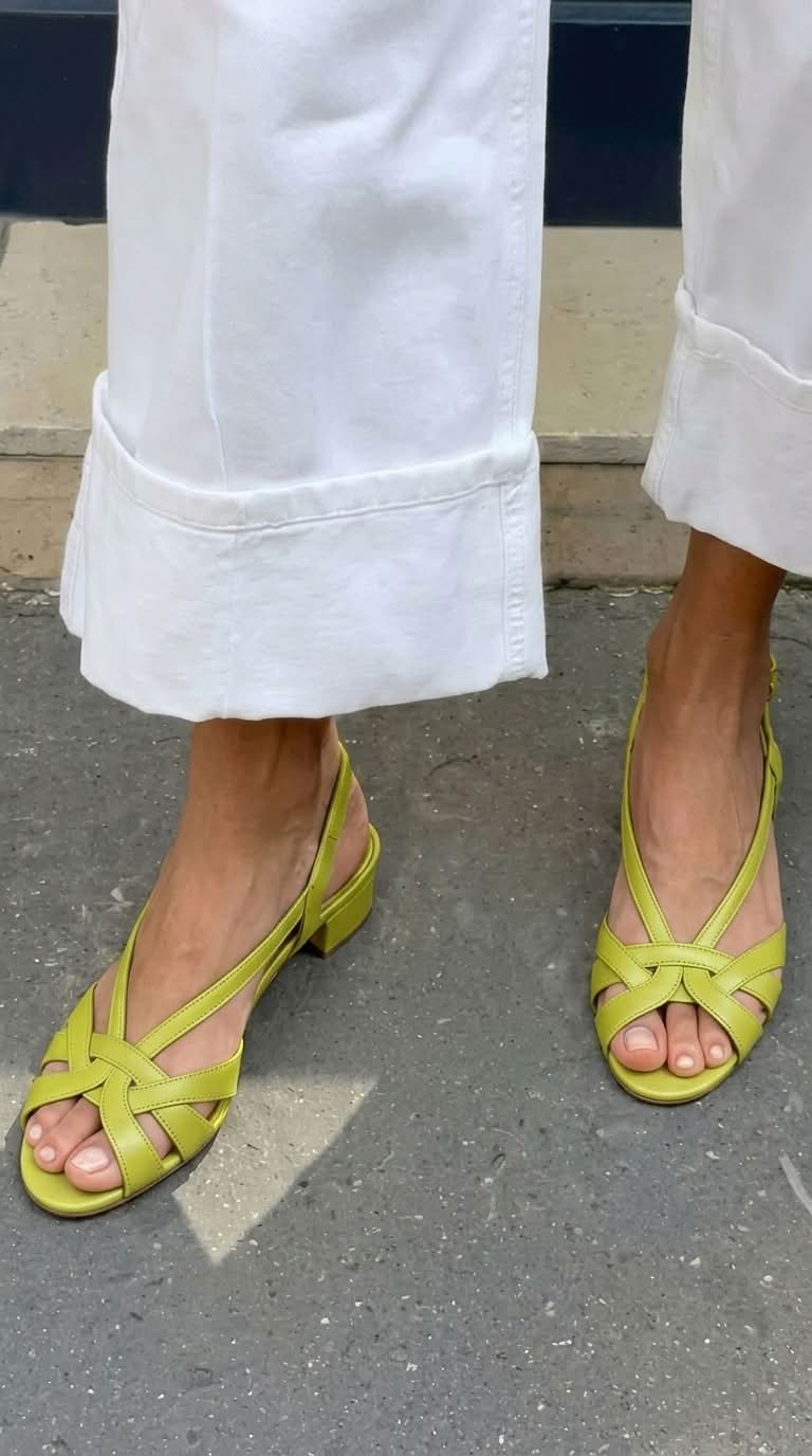 Nude Leather Slingback Sandals with Crossed Straps and Low Heel