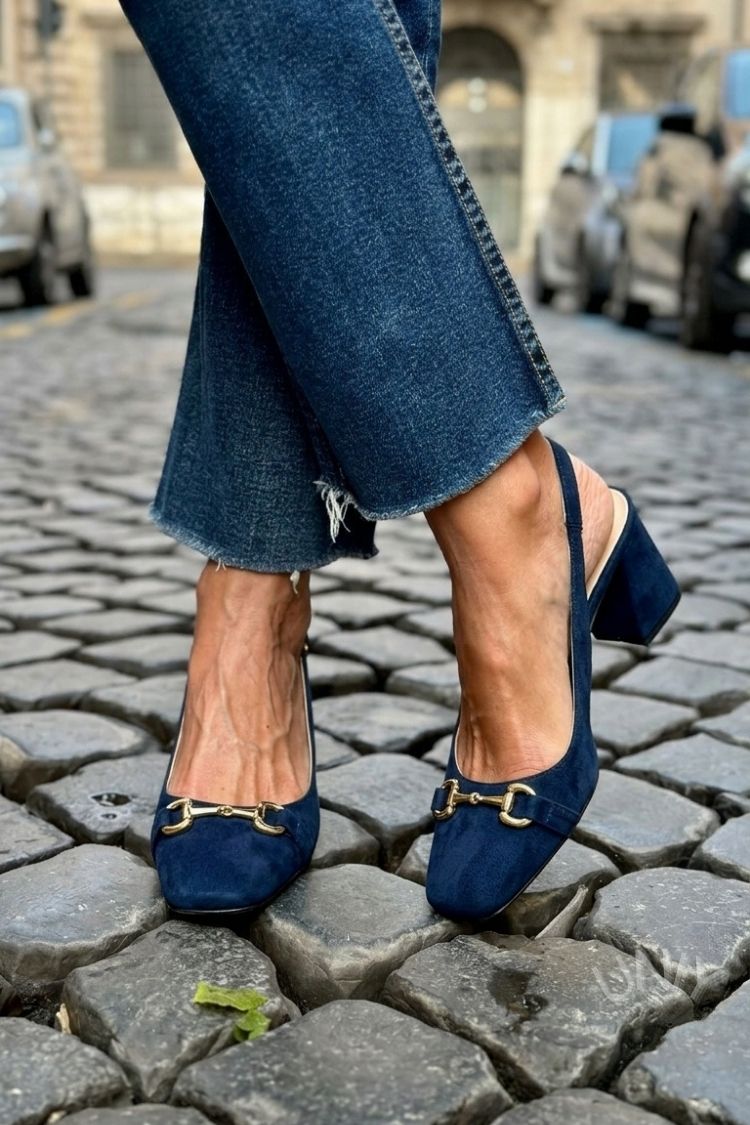 Olive Suede Slingback Block Heels