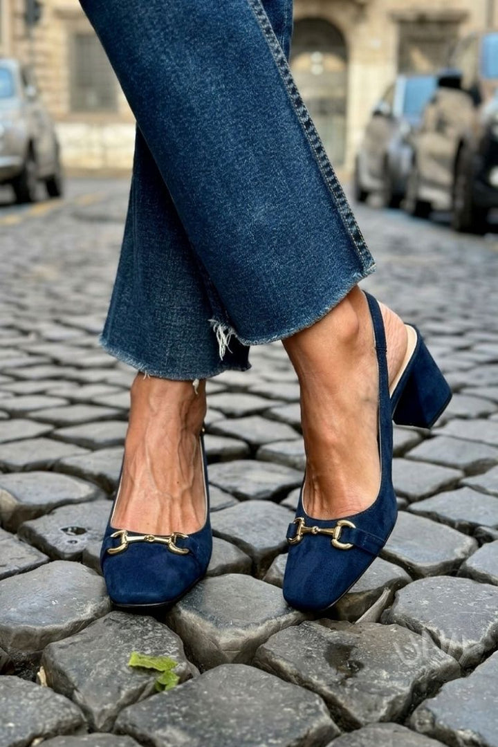 Olive Suede Slingback Block Heels
