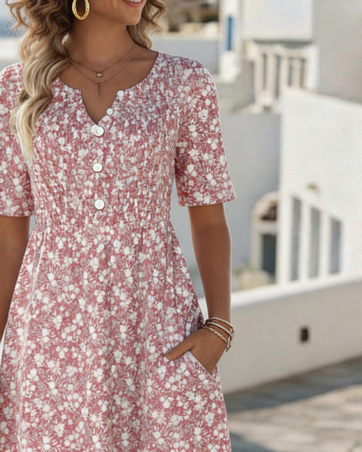 Carmen | Floral V-Neck Button Front Midi Dress