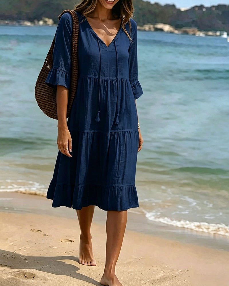 Cecilia | Tie-Waist Flared Sleeve A-Line Dress