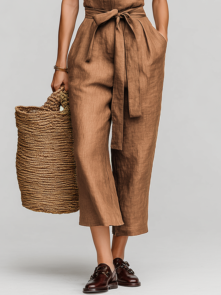 Élodie - Brown Tobacco Linen Dungarees