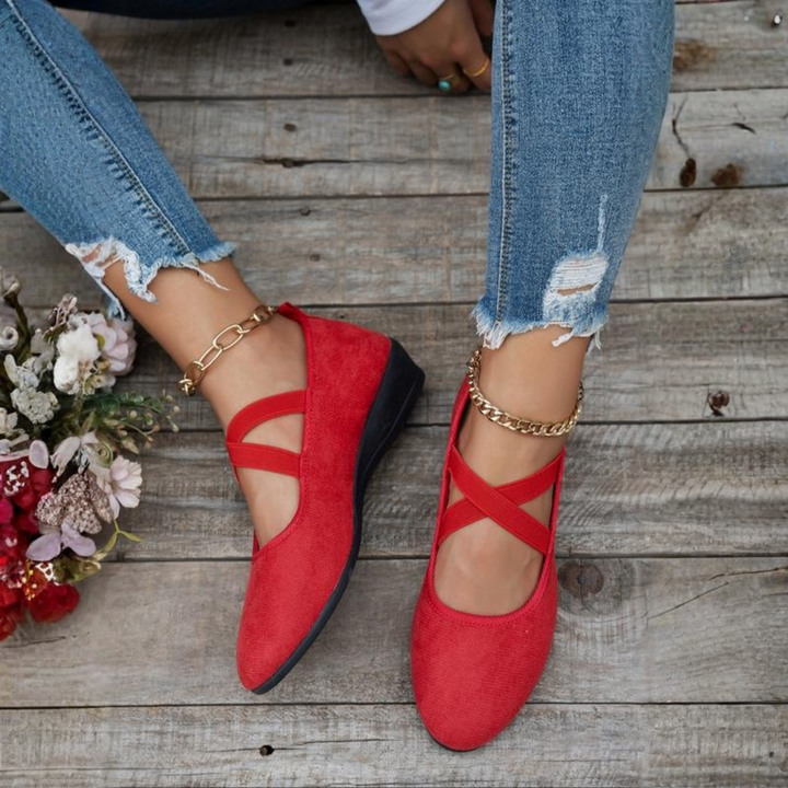 Delphine Comfort Wedge Ballet Flats - Red