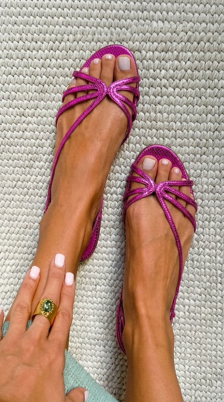 Metallic snake effect sandals with straps
