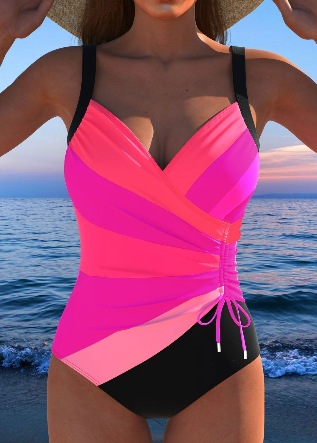 Mercedes™ | Luxury swimsuit with cross neckline and multicoloured print