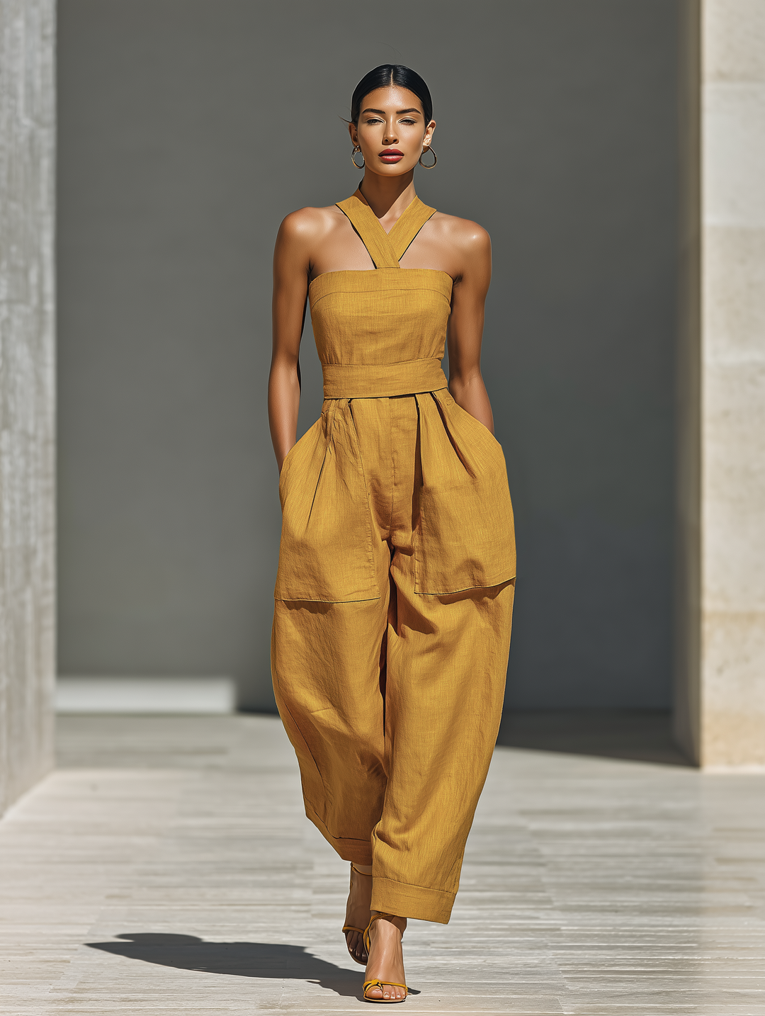 Gabrielle - Mustard Yellow Linen Jumpsuit