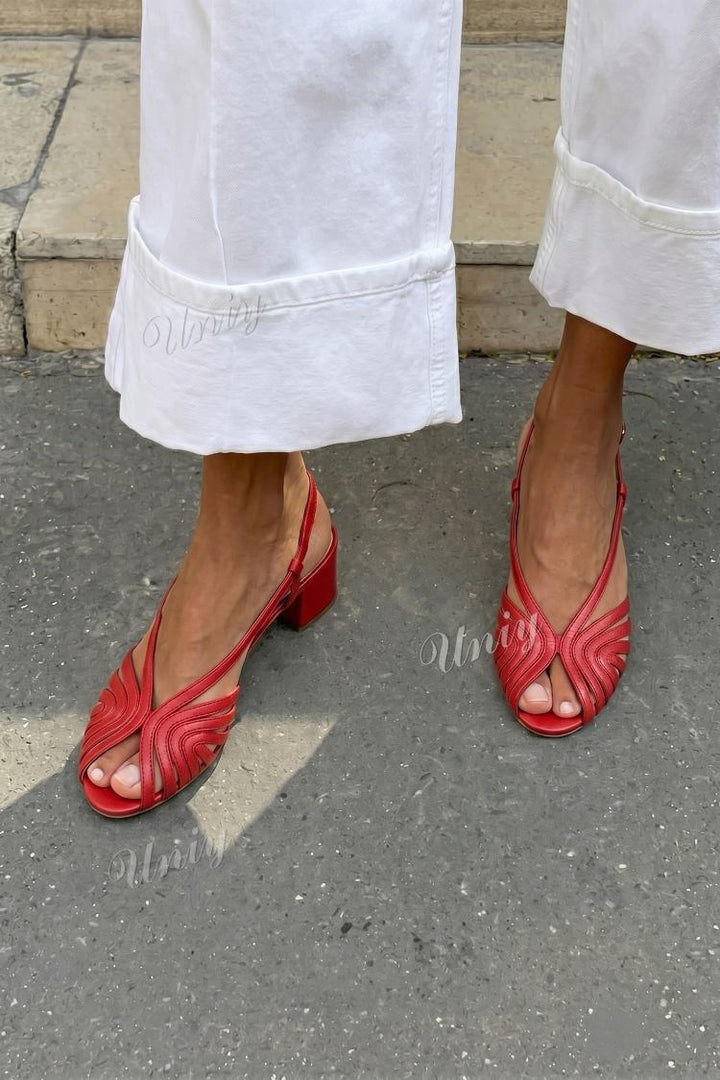 Block Heel Slingback Peep Toe Metallic Weave Rose Gold