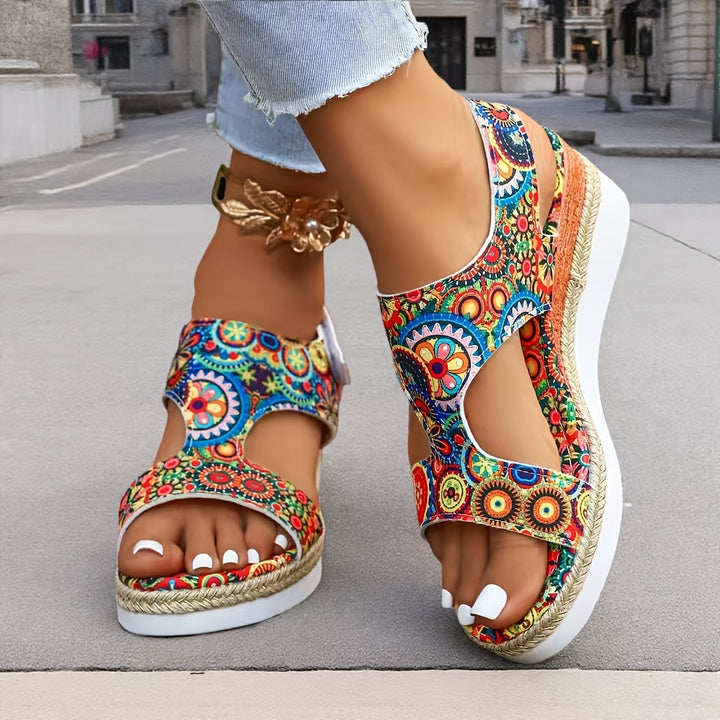 Megan | Floral Platform Wedge Sandals