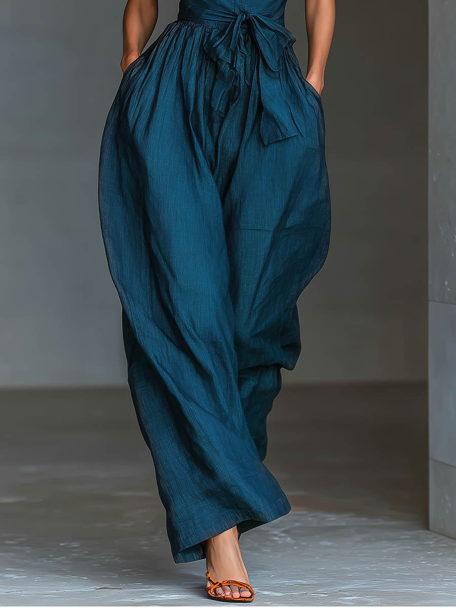 Solène - Cross-Back Linen Jumpsuit in Navy Blue